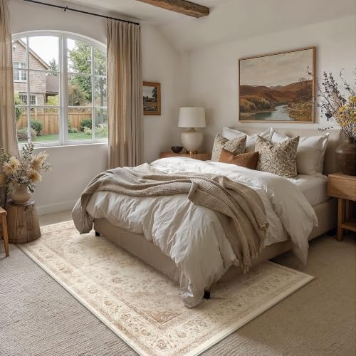 10x12 Beige Washable Area Rug Non Slip Vintage Carpet - Image 3