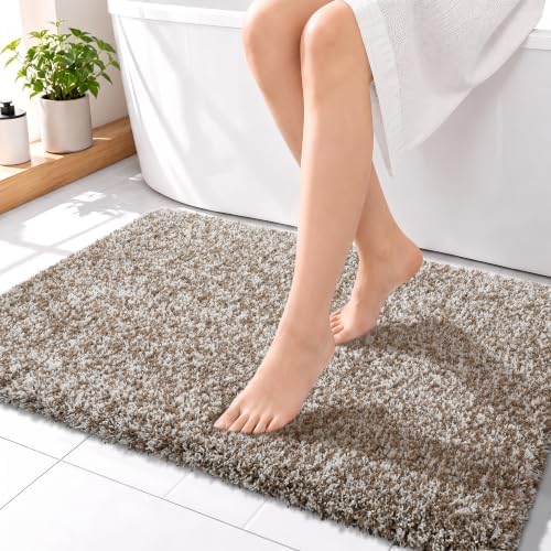 Yimobra Bathroom Rugs Non Slip Washable 36x24, Plush Bath Mat, Brown&White by Yimobra