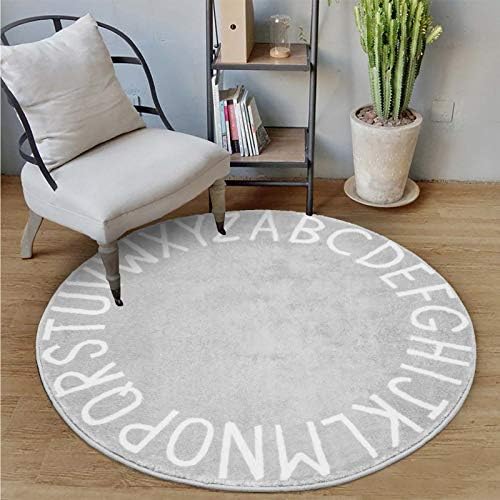 Topotdor Round ABC Area Rug,63 Inch Soft Floor Carpet,Grey - Image 2