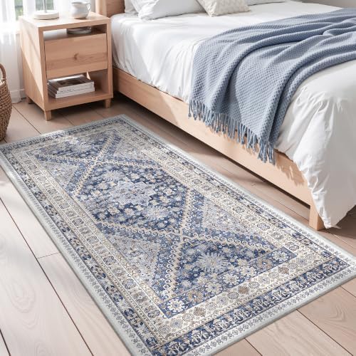 zesthome 3x6 Runner Rug Non Slip,Washable Hallway Runner Rug,Blue - Image 5