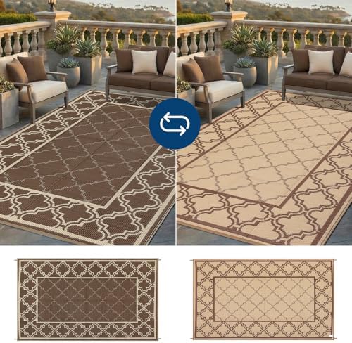 Garvee Reversible Outdoor Rug 8x10, Waterproof Outdoor Plastic Rug, Brown - Image 5