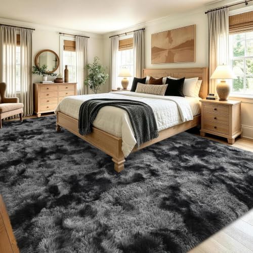 8x10 Extra Large Tie-dye Dark Grey Fluffy Area Rug Non-Slip for Living Room - Image 4