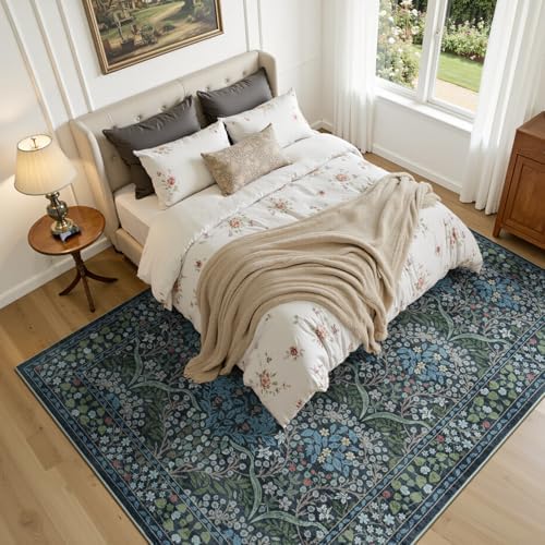 Lofus 8x10 Floral Living Room Rug, Washable Large Area Rugs Blue Green - Image 3