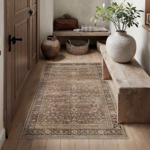 Schweek 3x5 Brown Area Rug Washable Non Slip Vintage Rugs for Entryway by Schweek