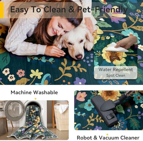 RELEANY Floral Washable 8x10 Area Rugs Teal/Purple - Image 4