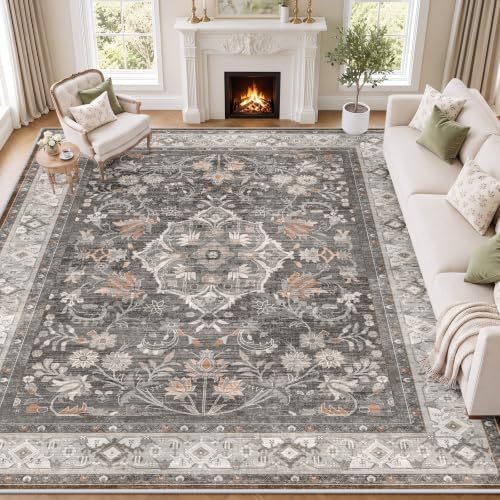 SameBed 8x10 Area Rug Living Room, Vintage Washable Carpet Warm Taupe by SameBed