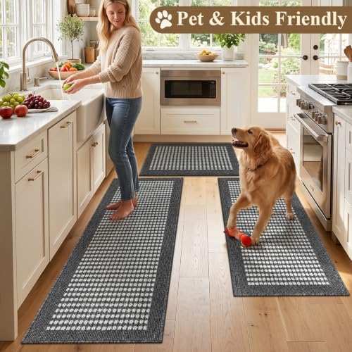 Ileading Kitchen Mat Sets 3 Piece Washable Grey Kitchen Floor Runner Rugs - Image 2