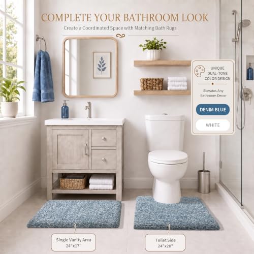 Yimobra Bathroom Rugs Non Slip Washable 24x17, Bath Mat, Denim Blue&White - Image 6