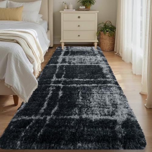 Noahas 2x10 Grey Fluffy Soft Runner Rug Non-Slip for Bedroom Dorm Hallway by ModernHomeDecor