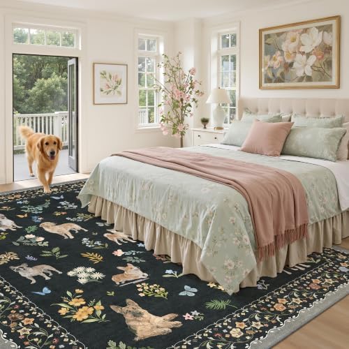 Soalmost Dog 9x12 Area Rugs for Living Room, Washable Animal Soft Rug Black - Image 3
