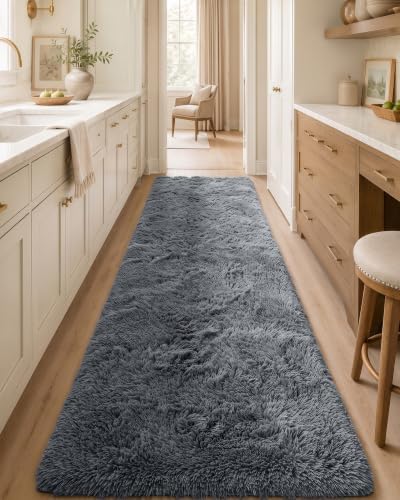 OLANLY 2x7 Machine Washable Runner Rugs for Hallway, Soft Fluffy Shaggy Bedside Rugs for Bedroom, Living Room, Indoor Floor Carpet for Kids Girls and Boys, Nursery Rooms, Home Decor Aesthetic, Grey by OLANLY
