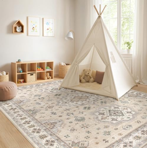 EIEIHOUSE 10x13 Area Rug Washable Vintage Rugs for Living Room Muted Beige - Image 7