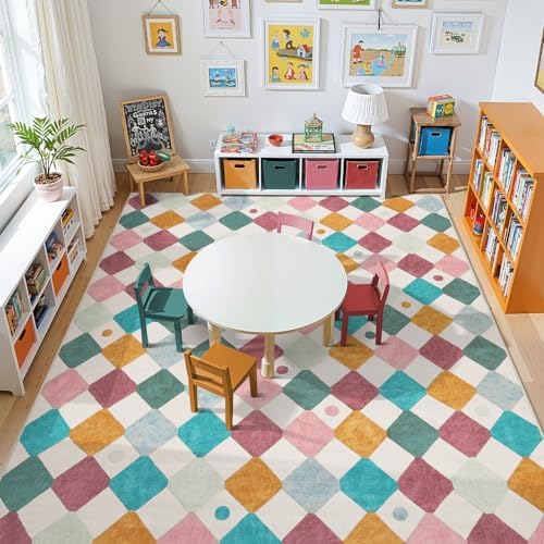 jinchan 8x10 Classroom Rug Washable Kids Playroom Play Mat Colorful Nursery - Image 4