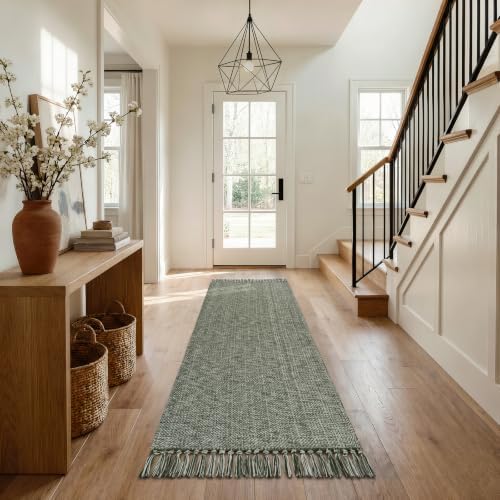 Collive Boho Hallway Runner Rug, 2.6' x 7' Sage Green Bathroom Mats - Image 6