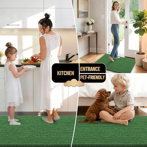 OLANLY Thick Chenille Absorbent Bathroom Rugs Mat 36x24, Olive Green - Image 6