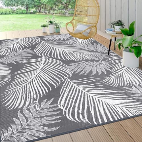 Pauwer Waterproof Outdoor Rug 9x12, Plastic Straw Patio Rug, Leaf Grey by Pauwer