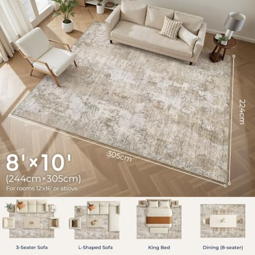 DMOYEST Area Rug Living Room Rugs - 8x10 Washable Large Soft Neutral Modern Low Pile Carpet for Bedroom Dining Room Farmhouse Home Office Indoor - Abstract Brown White - Image 2