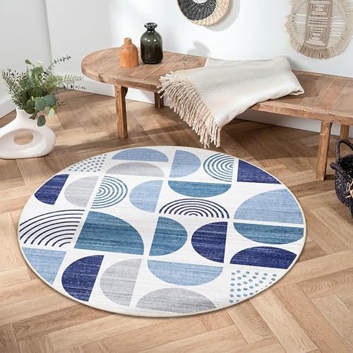MUJOO Round Rug 4ft Small Circle Area Rug Washable Non Slip Modern Abstract - Image 3