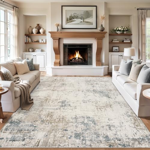 9x12 Area Rug Living Room: Modern Abstract Washable Carpet Beige by PLHXFRSoftAreaRugs