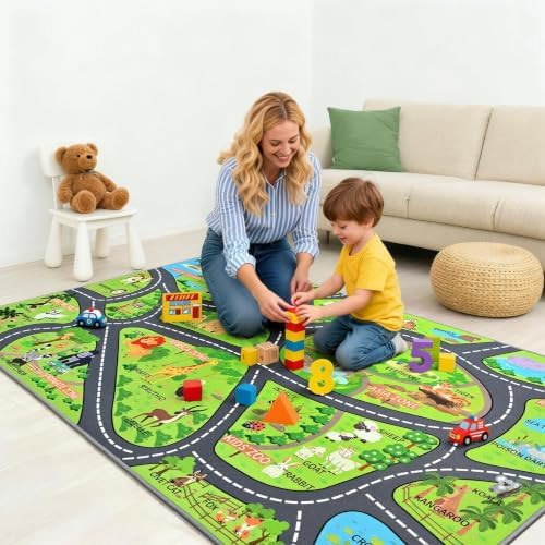 BENRON Zoo Kids Car Rug 5x7 for palyroom, Educational Animal Play Mat - Image 4