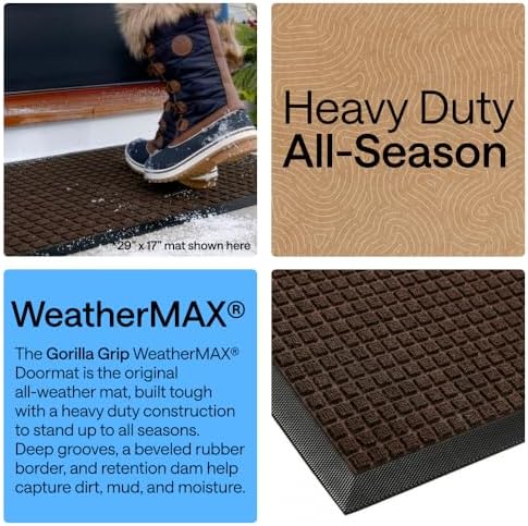 GORILLA GRIP WeatherMAX Door Mat, Indoor Outdoor, 35x23, Dark Brown Squares - Image 3