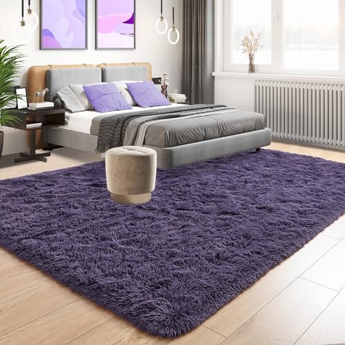 Tepook 5x8 Area Rugs for Living Room Fluffy Gray Purple Rug for Bedroom - Image 3