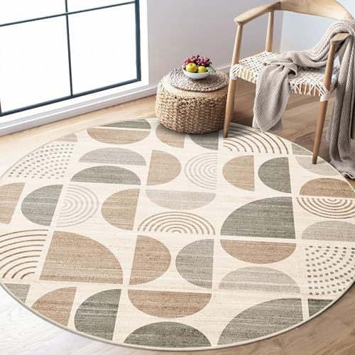 MUJOO Round Rugs 5ft,Circle Area Rug Washable Non Slip Modern Abstract by MUJOO
