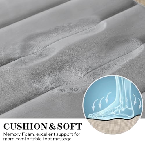 BYSURE Grey Memory Foam Bathroom Rug Set 3 Piece, Non Slip Extra Soft Absorbent Bath Mats, Machine Washable & Dry Toilet Mat Sets for Bathroom Floor - Image 3