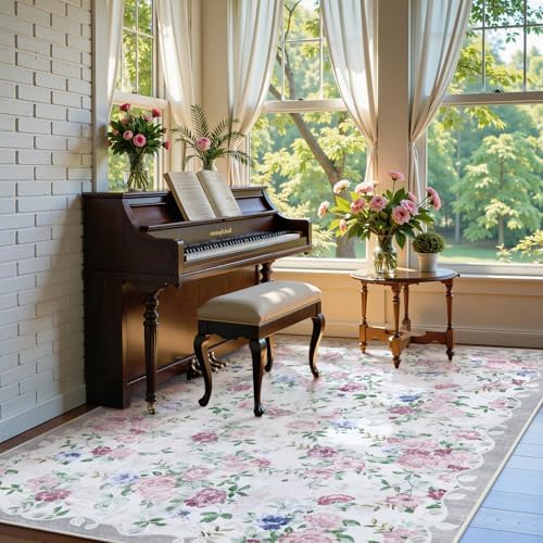 Lahome Purple and Grey Vintage Floral 8x10 Rug for Living Room, Boho - Image 3