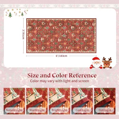 Christmas Runner Rug 3x6 for Hallway, Red Non Slip Washable Low Pile Rug - Image 2