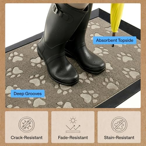 GORILLA GRIP WeatherMAX Door Mat, Indoor Outdoor Use, 29x17, Beige Paw - Image 5