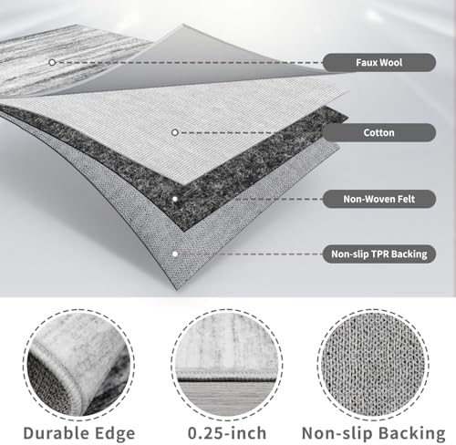 2'6''x10' Washable Runner Rugs for Hallway: Easy-to-Clean Abstract Runners for Entryway Bedroom - Stain and Water Resistant Rugs with Non-Slip Backing - Soft Low-Pile Carpet Grey - Image 6