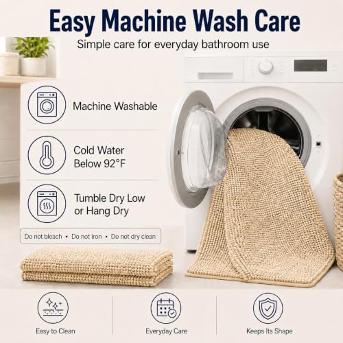 RUN HELIX Beige Bath Mat Set - 32"L x 20"W + 24"L x 16"W, Non Slip, Machine Washable, Home Decor - Image 5