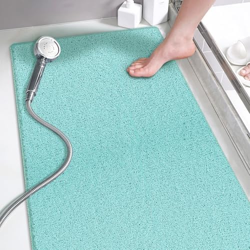 godehone Shower Mats Non Slip Without Suction Cups, PVC Loofah Bathroom Mats, Loofah Mats for Shower and Bathroom, Quick Drying, 15.7× 36 Inch, Light Green by godehone