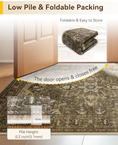 RELEANY Washable Area Rug, Runner 2'x9', Brown/Dark Brown - Image 5