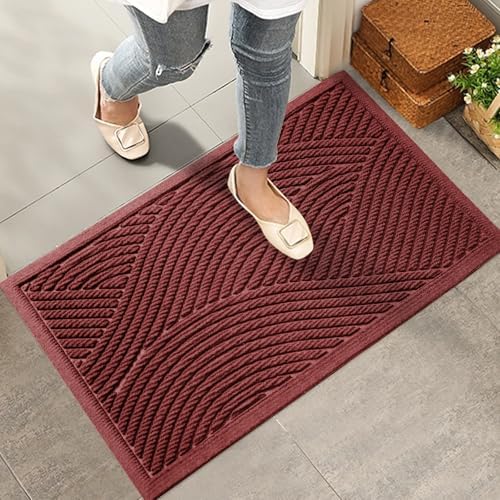 HIYARD Sturdy Front Door Mat, Absorbent Muddy Dirt Resist Welcome Door Mats Outdoor Indoor, Stain and Fade Resistant, Non-Slip Backing Entry Mat Low Profile Doormat for Entryway, 29×17, Red by HIYARD