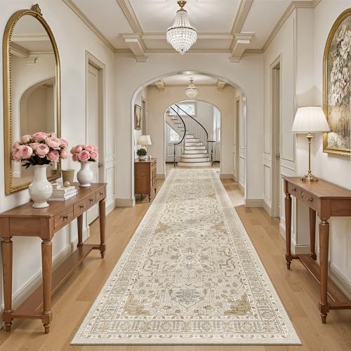 Madane Hallway Runner Rug 3x14 Washable Kitchen Runners Long, Beige/Blue by Madane