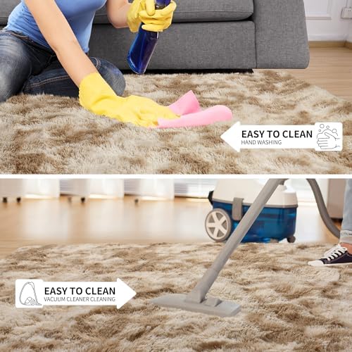 Tepook Fluffy Large Rugs for Living Room, Shag Area Rug 6x9 Soft Carpet for Bedroom, Modern Shaggy Rug for Kids Boys Girls, Plush Indoor Nursery Home Decor Rug with Non-Slip Bottom, Tie-Dyed Beige - Image 6
