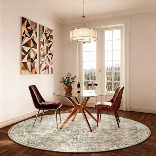 4x4 Round Bedroom Rug Washable: Living Room Rug Stain Resistant Non Slip Low Pile Soft Small Area Rug for Bedroom Entryway Kitchen Living Room Bedside Office Dorm Kids Room Entrance - Image 4