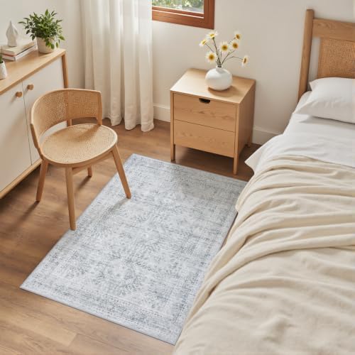Washable Area Rugs 2x5: Neutral Living Room Bedroom Carpet Gray - Image 4