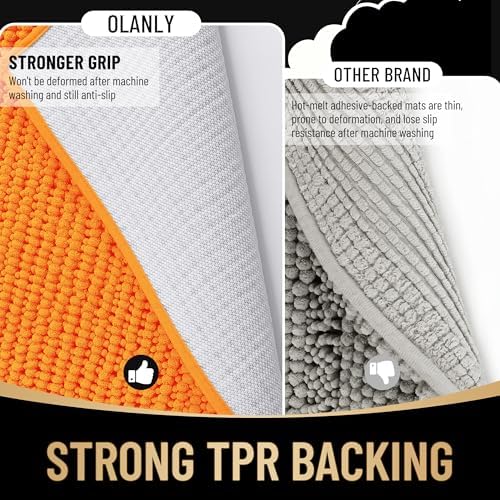 OLANLY Thick Chenille Small Bathroom Rugs 24x16, Absorbent Bath Mat, Orange - Image 5