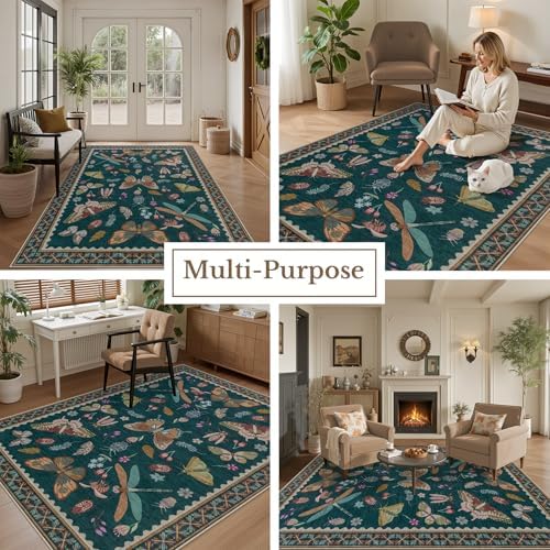 10x12 Area Rug Living Room: Soft Floral Washable Carpet Teal - Image 5