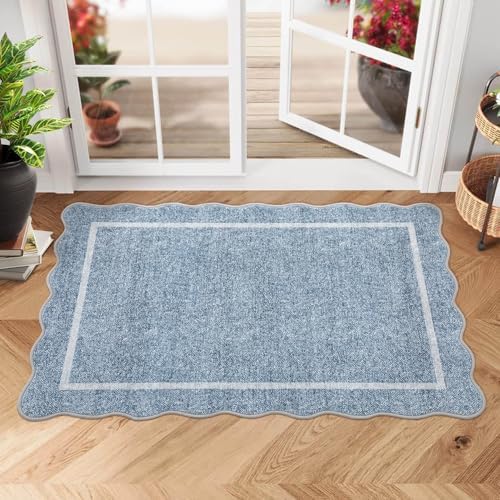 GarveeHome Scalloped Door Mat Indoor Entrance 2x3 Washable Non Slip, Blue by GarveeHome