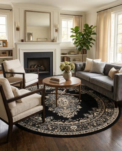 Unique Loom Reza Collection Traditional Persian Style Area Rug, 8' 0" x 8' 0", Black/Beige - Image 3