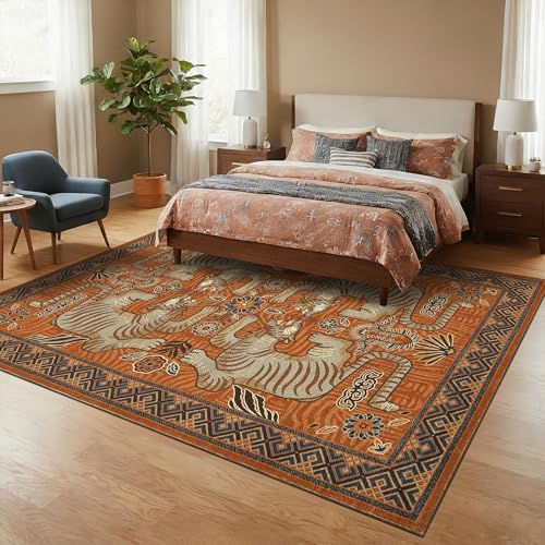 GarveeHome Large Tiger 9x12 Area Rugs Boho Washable Vintage Living Room Rug - Image 2