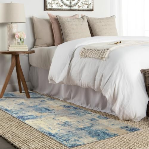 Lahome Modern Abstract Rug Runners for Hallways Non Slip, 2x7 Carpet Runner Rug for Kitchen Non Skid Washable, Soft Floor Mat for Bathroom Bedside Entrance RV, Blue/Yellow/Ivory - Image 3