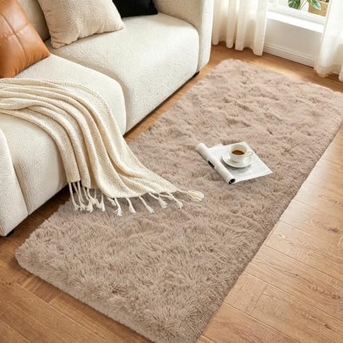 Noahas 2x6 Beige Fluffy Soft Runner Rug Non-Slip for Bedroom Dorm Hallway - Image 3