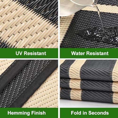 RURALITY Outdoor Rugs 5x8 Waterproof for Patios Clearance,Plastic Straw Mats for Backyard,Porch,Deck,Balcony,Reversible,Black and Beige - Image 4