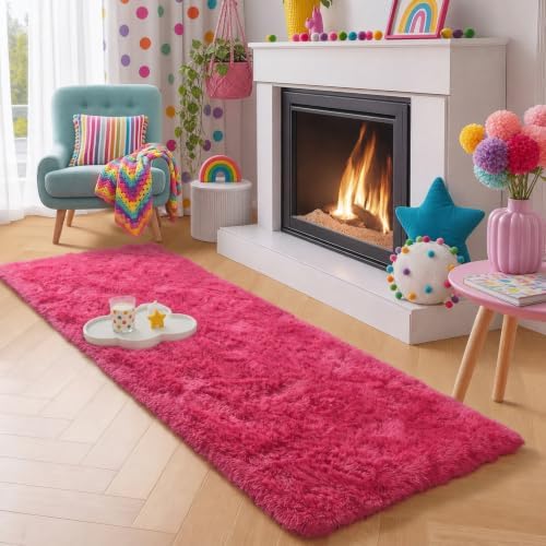 Cute Runner Rugs for Hallway 2' x 6' Super Soft Hot Pink Girls Bedroom Rugs - Image 2