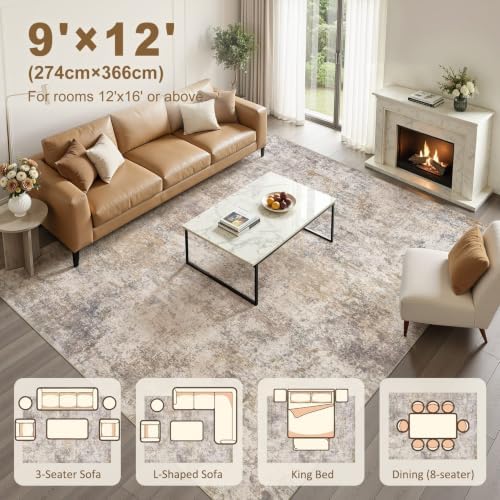 kakania Washable 9x12 Area Rug for Living Room: Abstract Modern Home Decor - Image 2